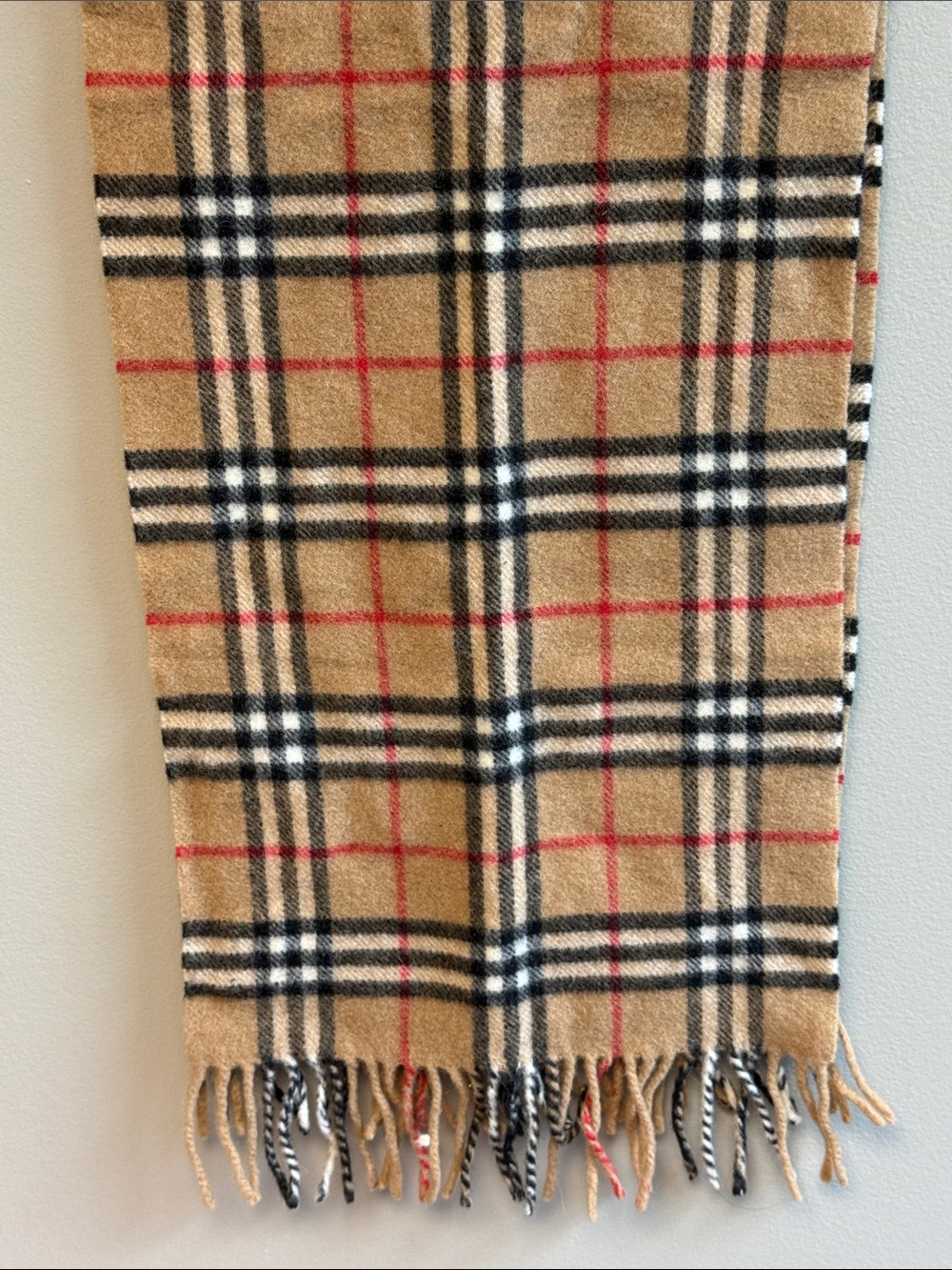 Burberry Nova Check Lambswool Scarf Made in England Camel Plaid 74" x 11.5" - Picture 5 of 6